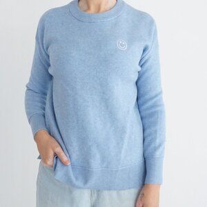 Happily Grey Blue Smiley Face Minimalist Soft Casual Lounge Knit Sweater XXS